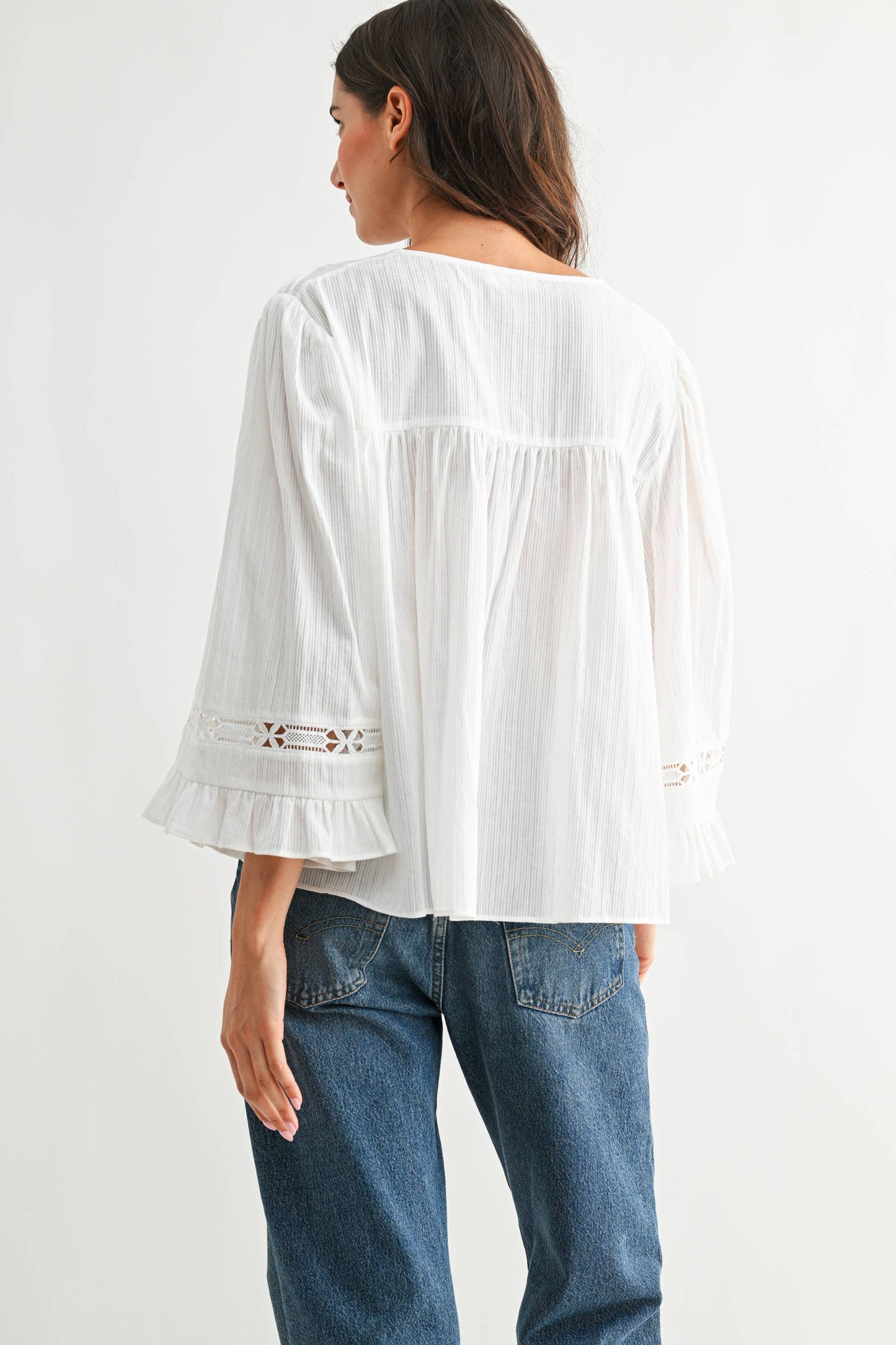White Lace Mid Sleeve Top