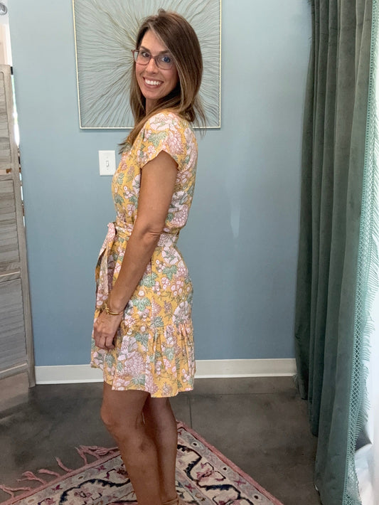 The Juna Mini Dress- Golden Lotus