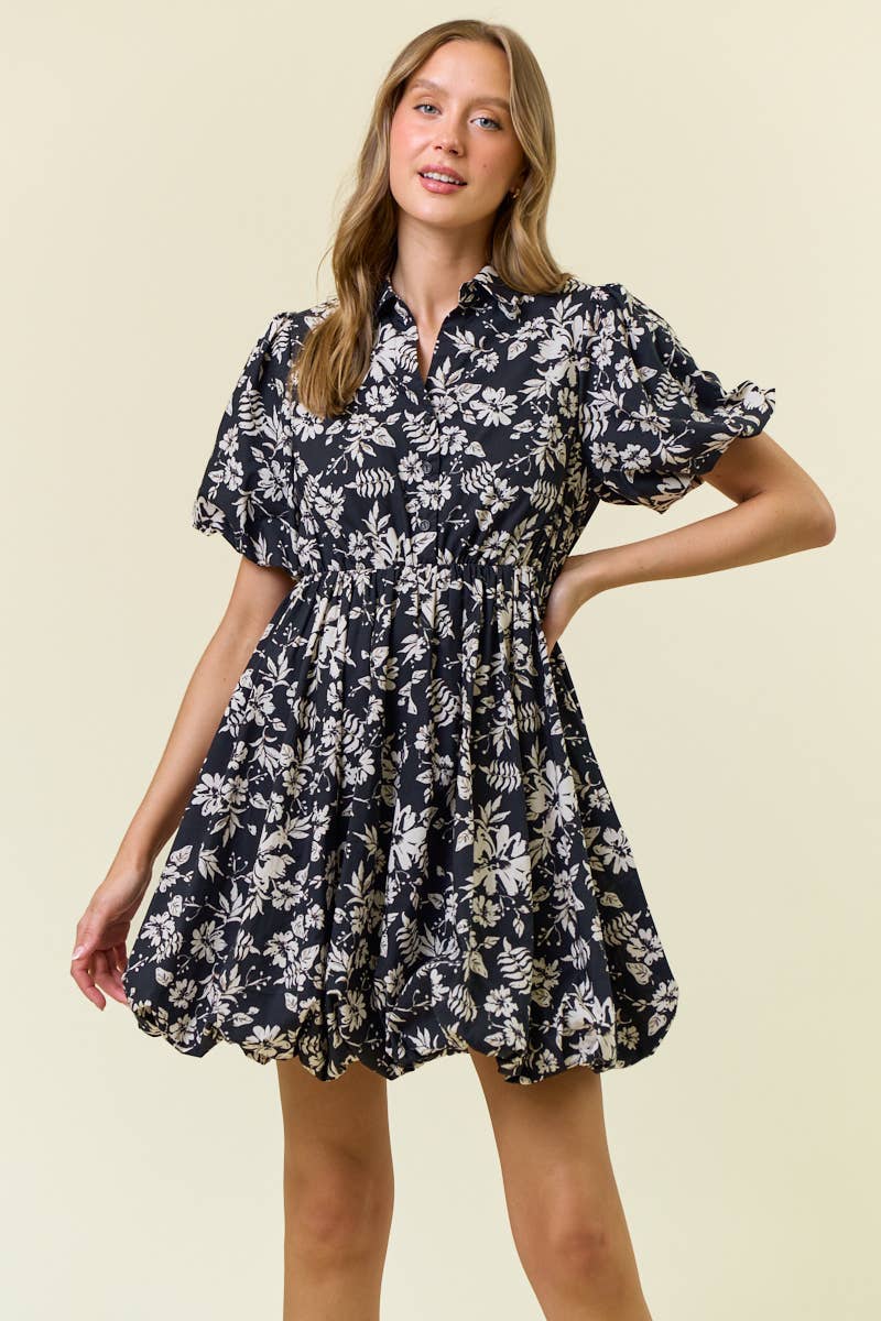 Split V-Neck Bubble Hem Mini Dress