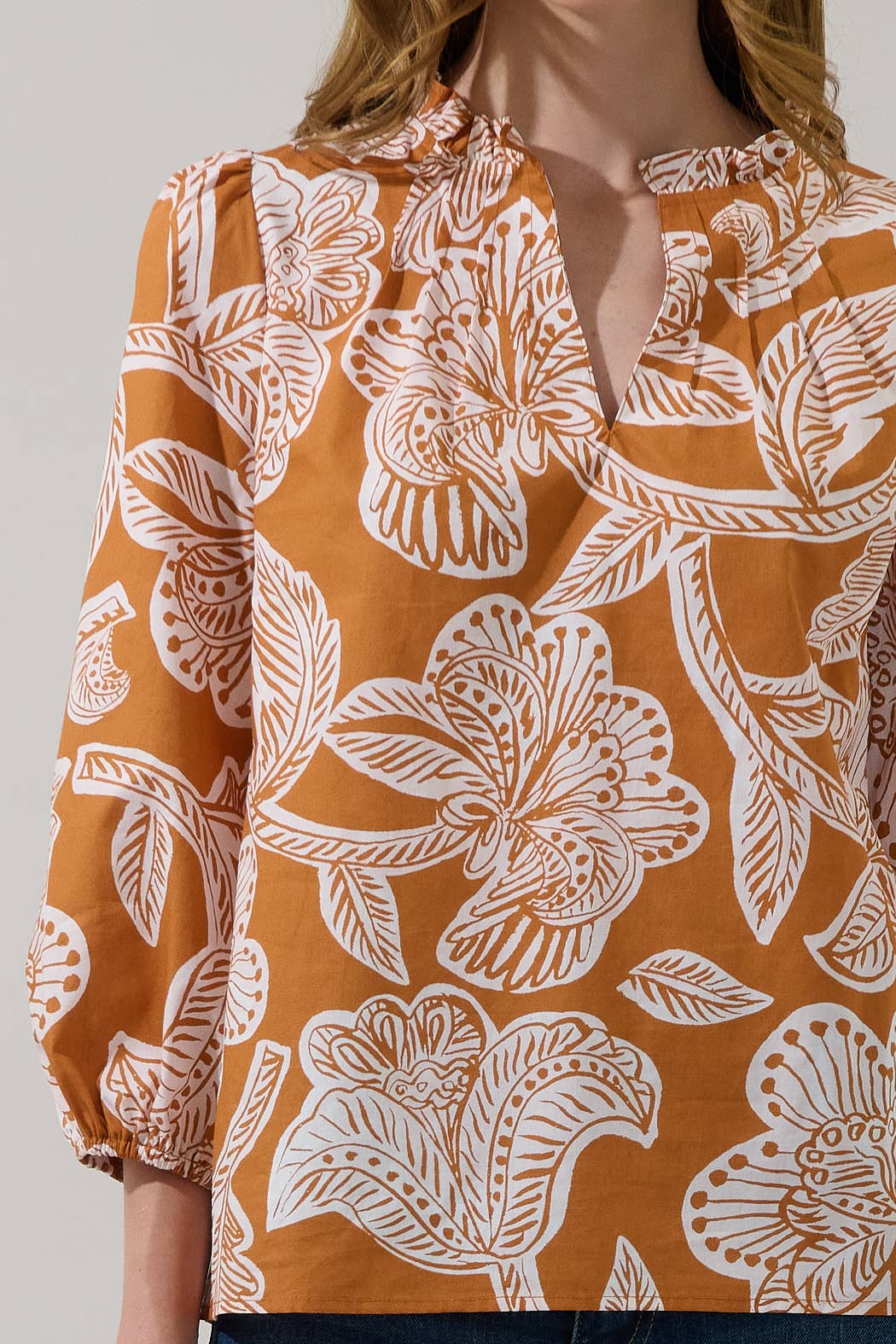 Pleated Back Split Neck Top