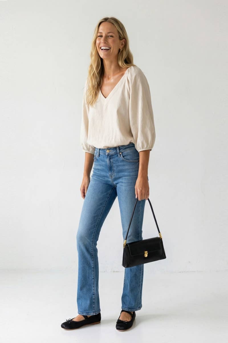 Elastic Puff Sleeve V-neck Top
