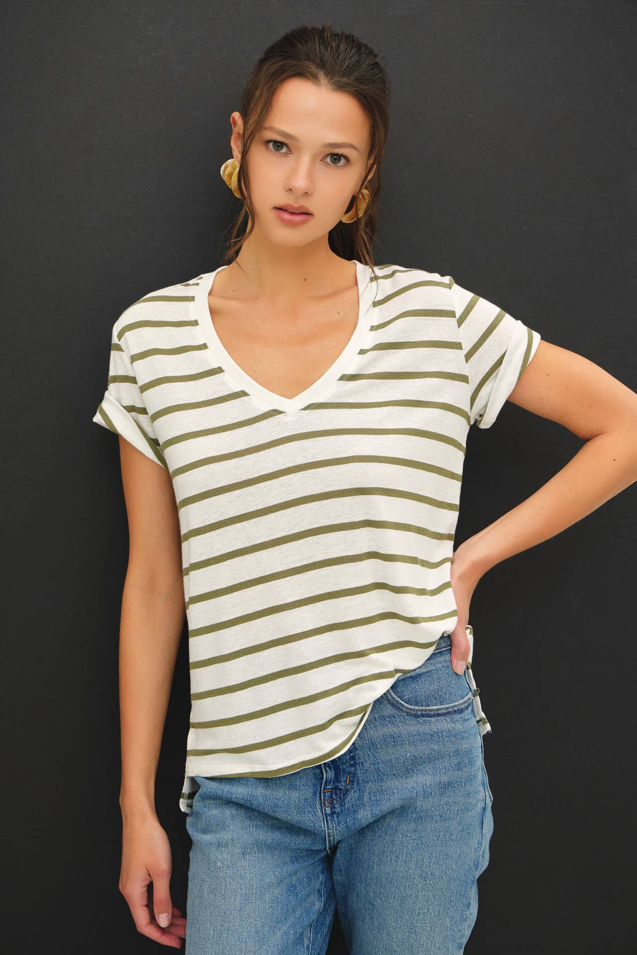 Linen Blend Striped Relaxed Top