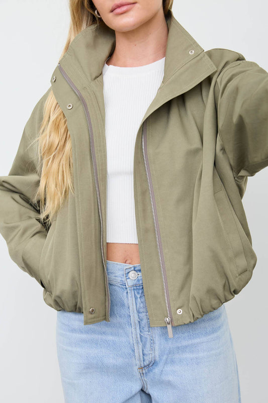 Mock Neck Elastic Hem Jacket