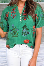 Load image into Gallery viewer, Floral Print Buttoned V Neck Short Sleeve Blouse
