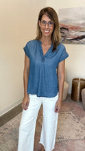 Load image into Gallery viewer, Split Neck Chambray Top
