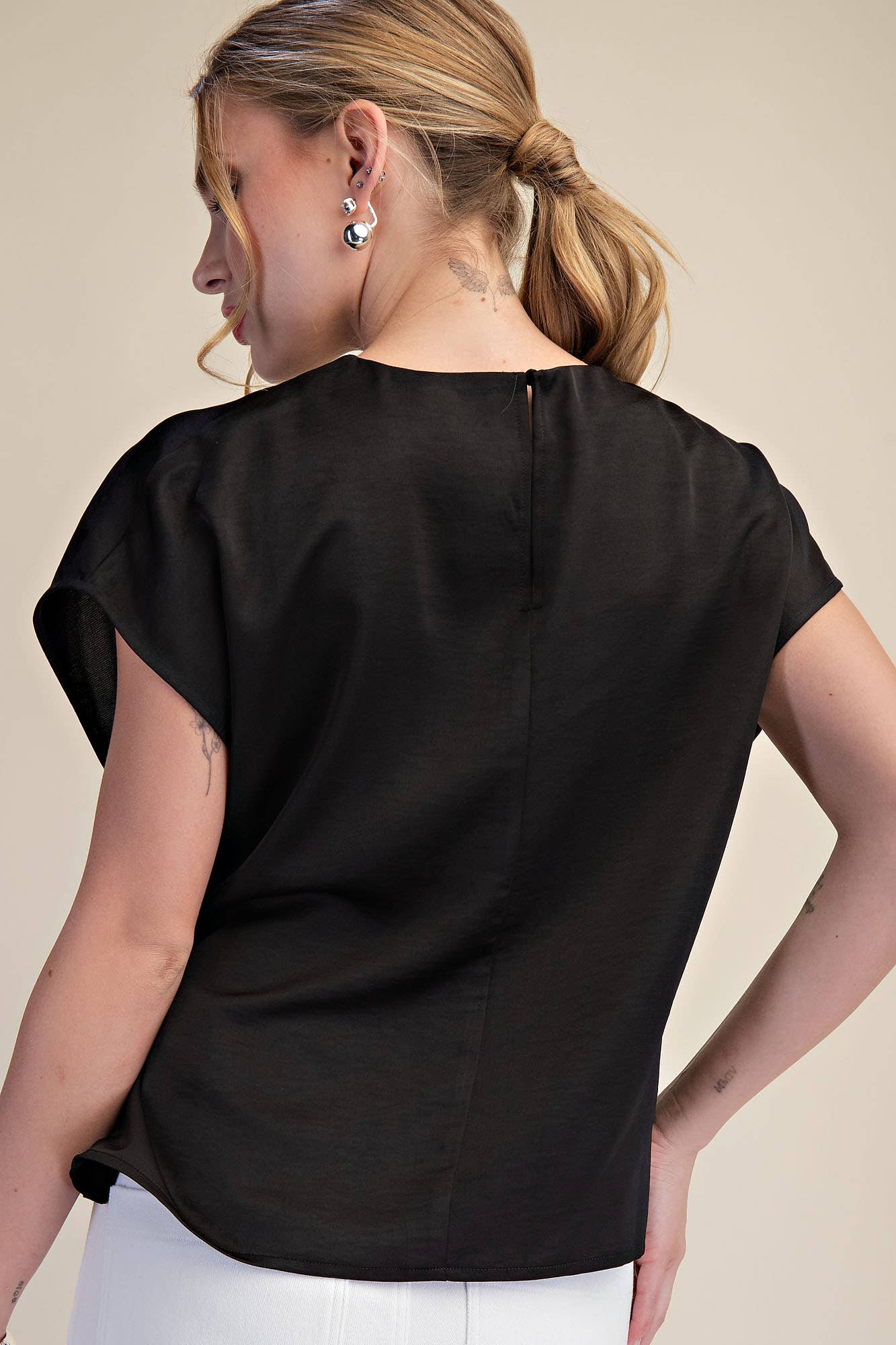 Silky Short Sleeve Front Lace-Up Tie Top