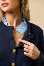 Load image into Gallery viewer, Gold Button Ruffle Neck Cardigan Sweater
