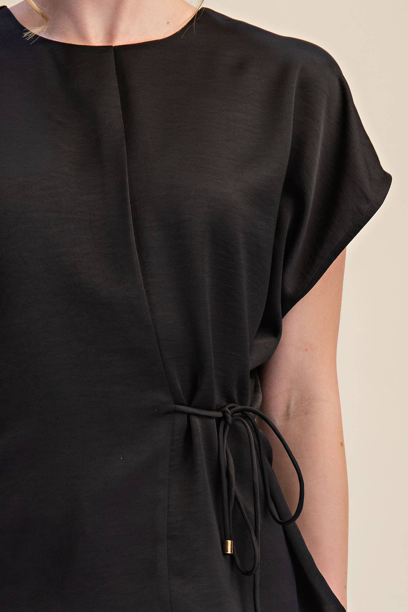 Silky Short Sleeve Front Lace-Up Tie Top