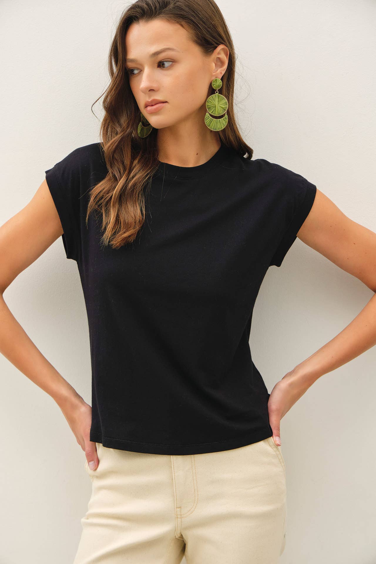 Cap Sleeve Crew Neck Cotton Top