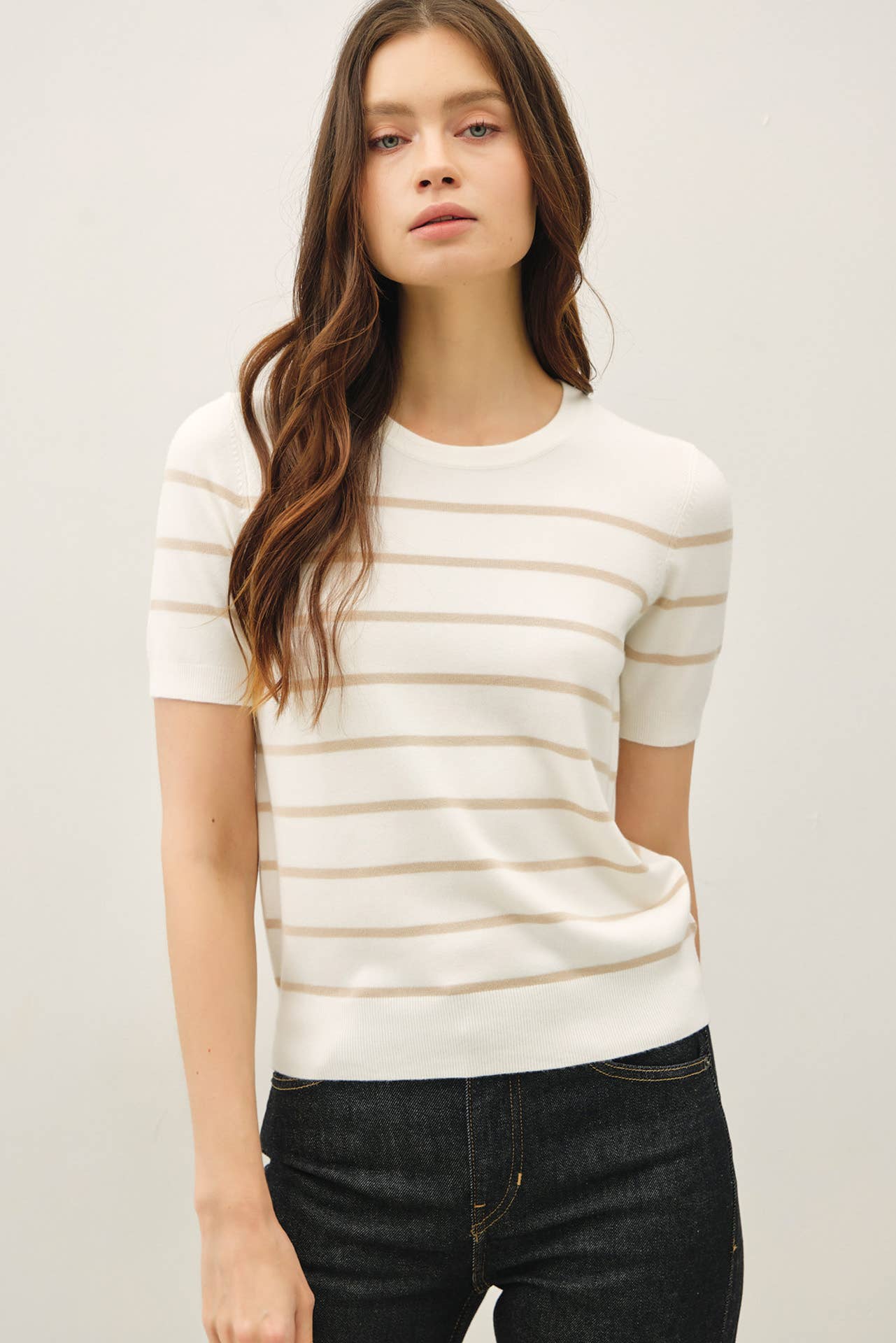 Striped Short Sleeve Sweater Top