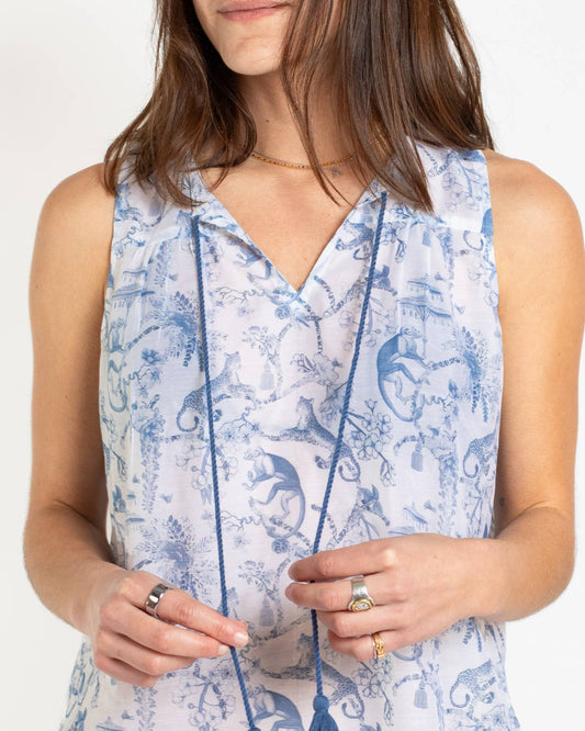 Borneo Sleeveless Cover-Up- White/Blue