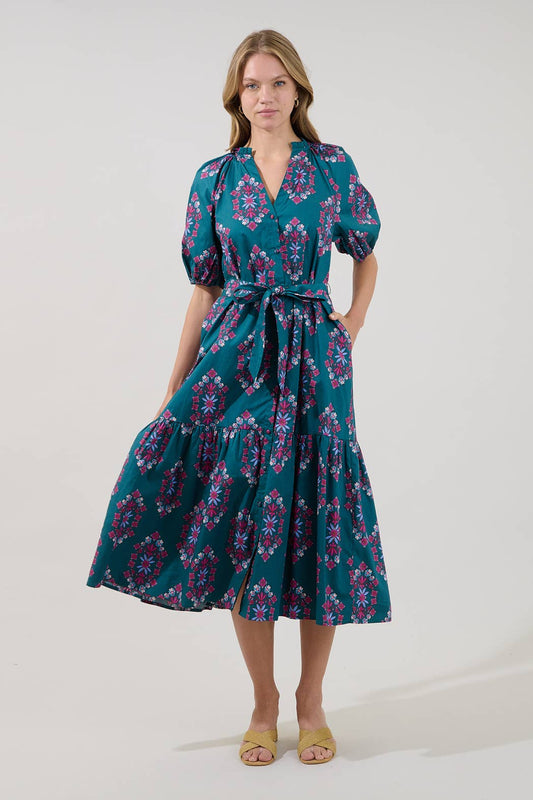 Tie Waist Tiered Midi Dress