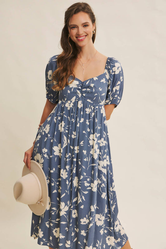 Flowy Sweetheart Neck Midi Dress
