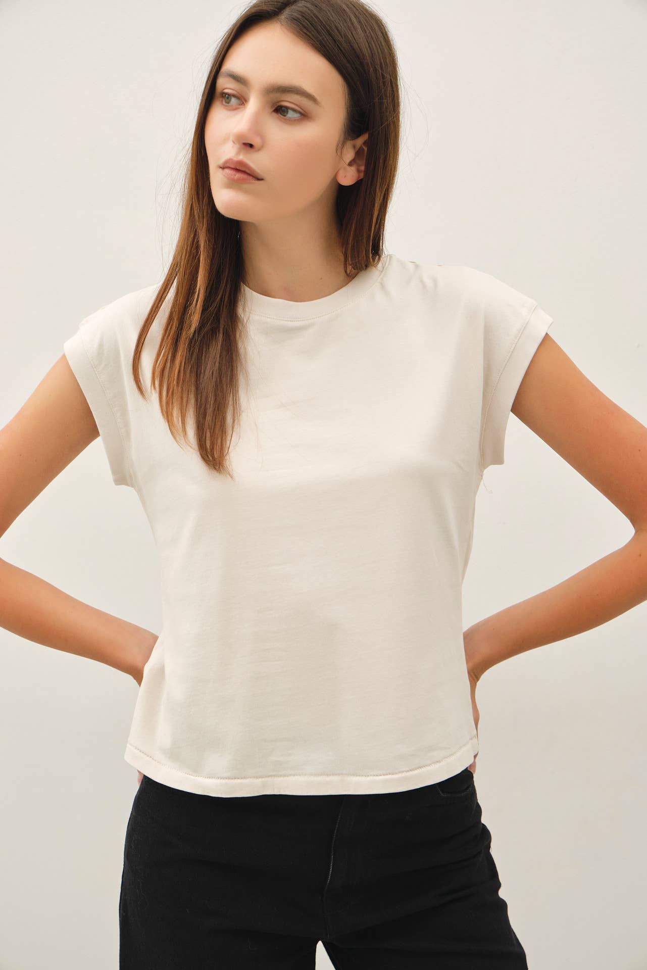 Cap Sleeve Crew Neck Cotton Top