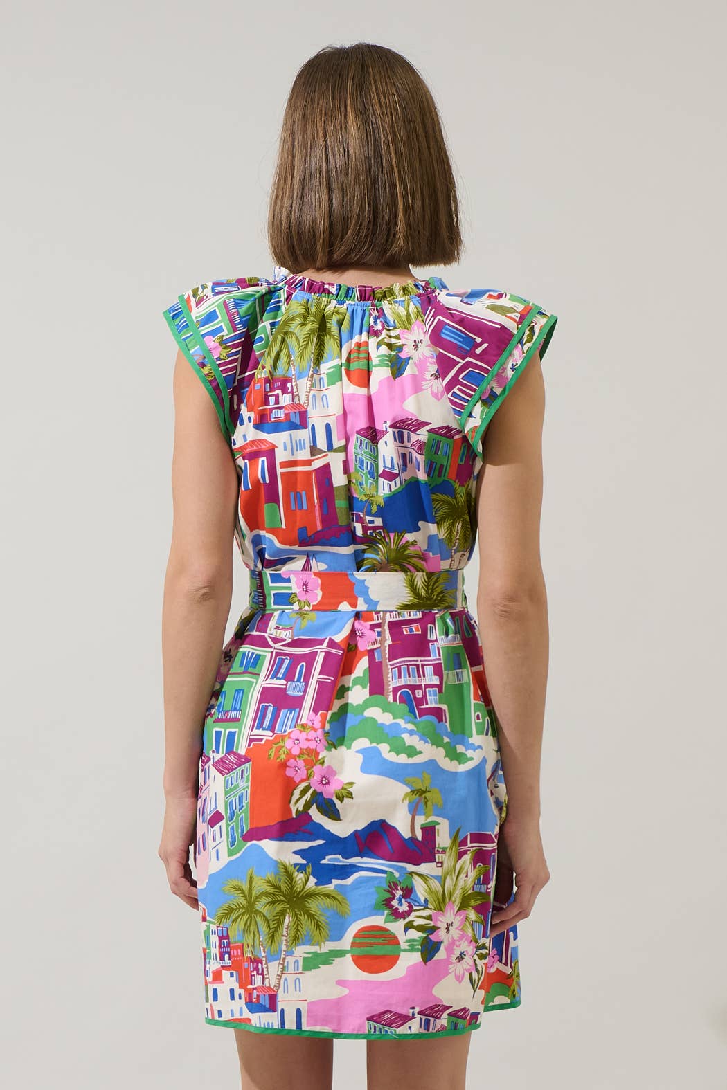 Rental- Double Sleeve Tropical Ruffle Mini Dress