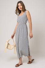 Load image into Gallery viewer, Green Striped Sleeveless Elastic Waist Maxi Dress

