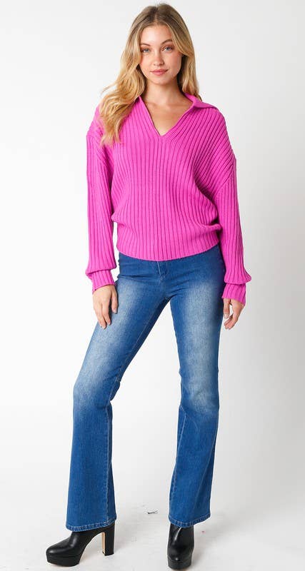 Wide Collar Ribbed Sweater