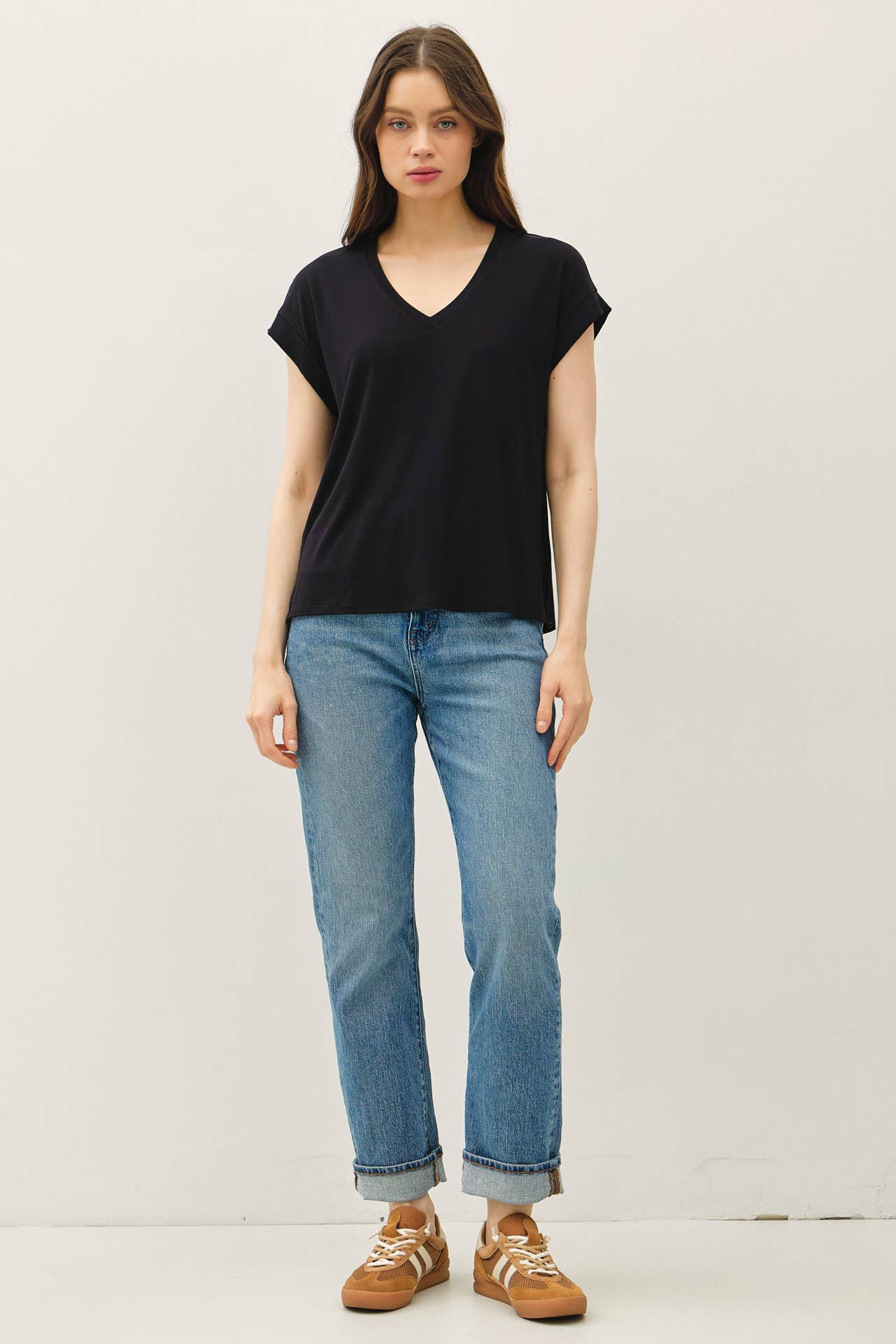 V-Neck Dolman Cap Sleeve Bamboo Top