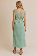 Load image into Gallery viewer, Green Striped Sleeveless Elastic Waist Maxi Dress
