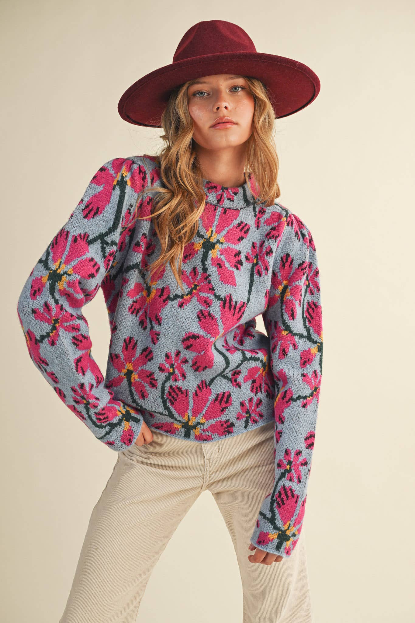 Floral Mock Neck Sweater