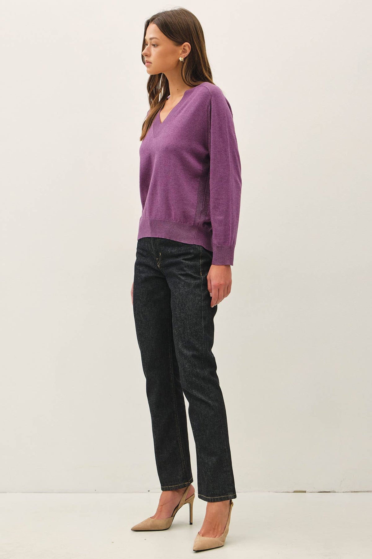 Wool Blend V-Neck Loose Fit Sweater