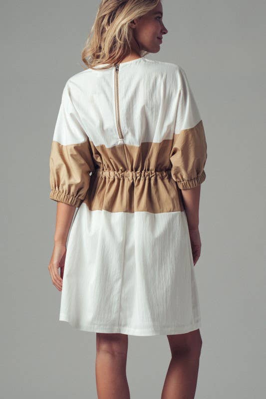 Colorblock Drawstring Waist Mini Dress