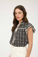 Load image into Gallery viewer, Floral Stripes Tie Front Ruffle Top
