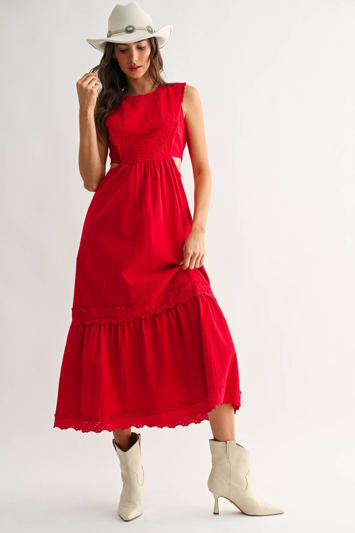 Rental- Camellia Red Cut Out Maxi Dress