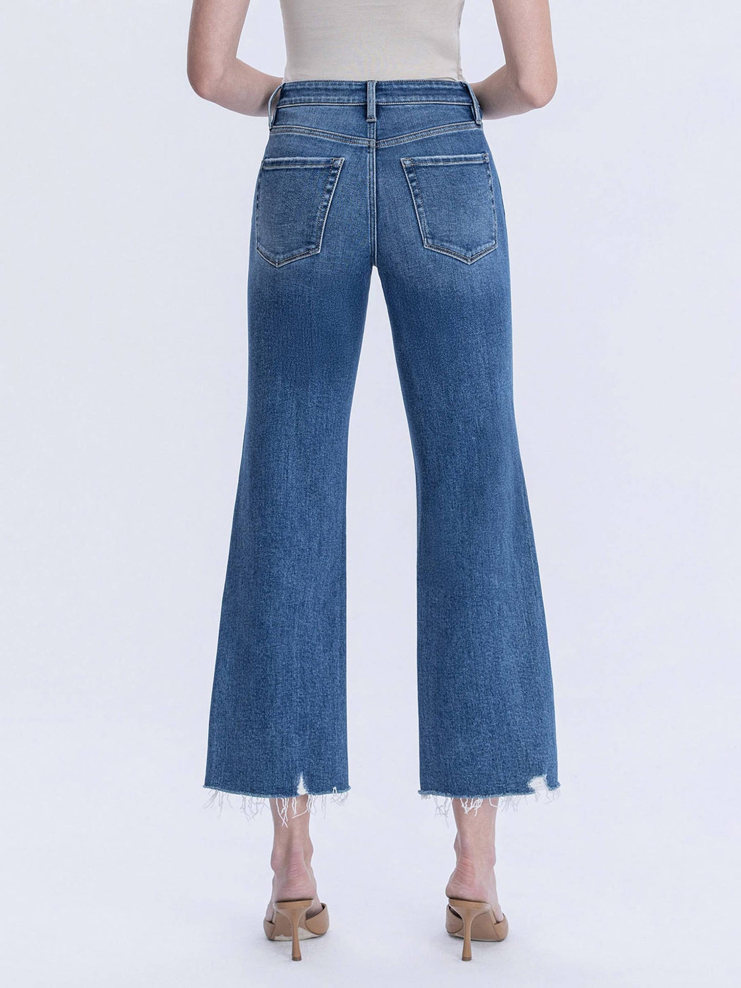 High Rise Raw Hem Flare Jeans