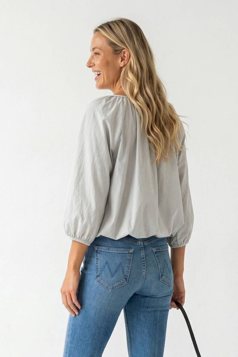 Elastic Puff Sleeve V-neck Top