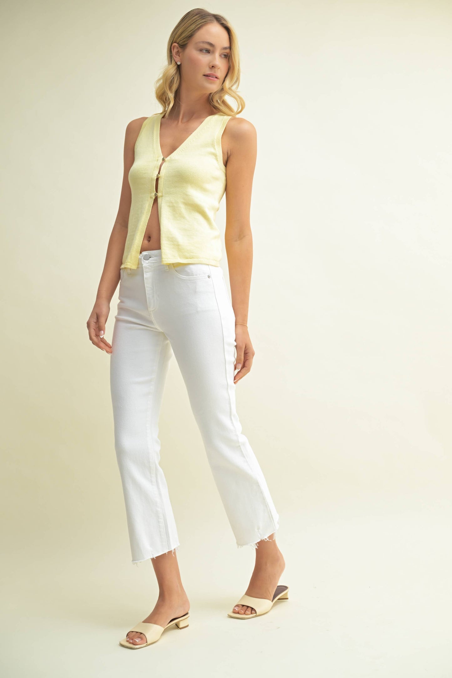 High Rise Crop Flare Distressed Hem Jeans