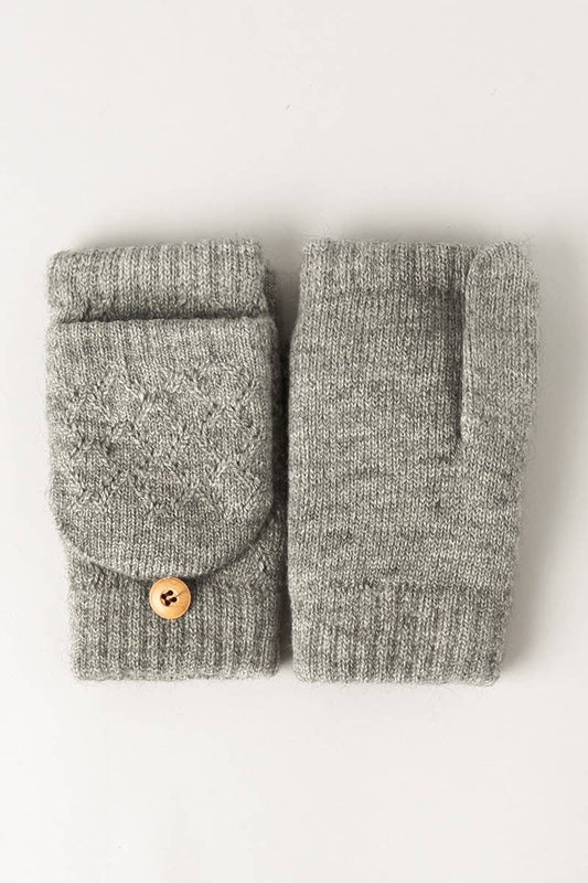 Solid Knit Convertible Fingerless Mittens Gloves