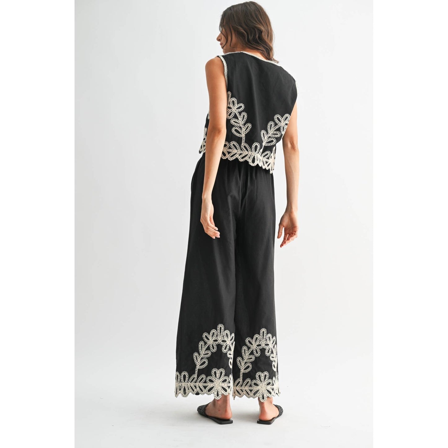 Embroidered Wide Leg Pants