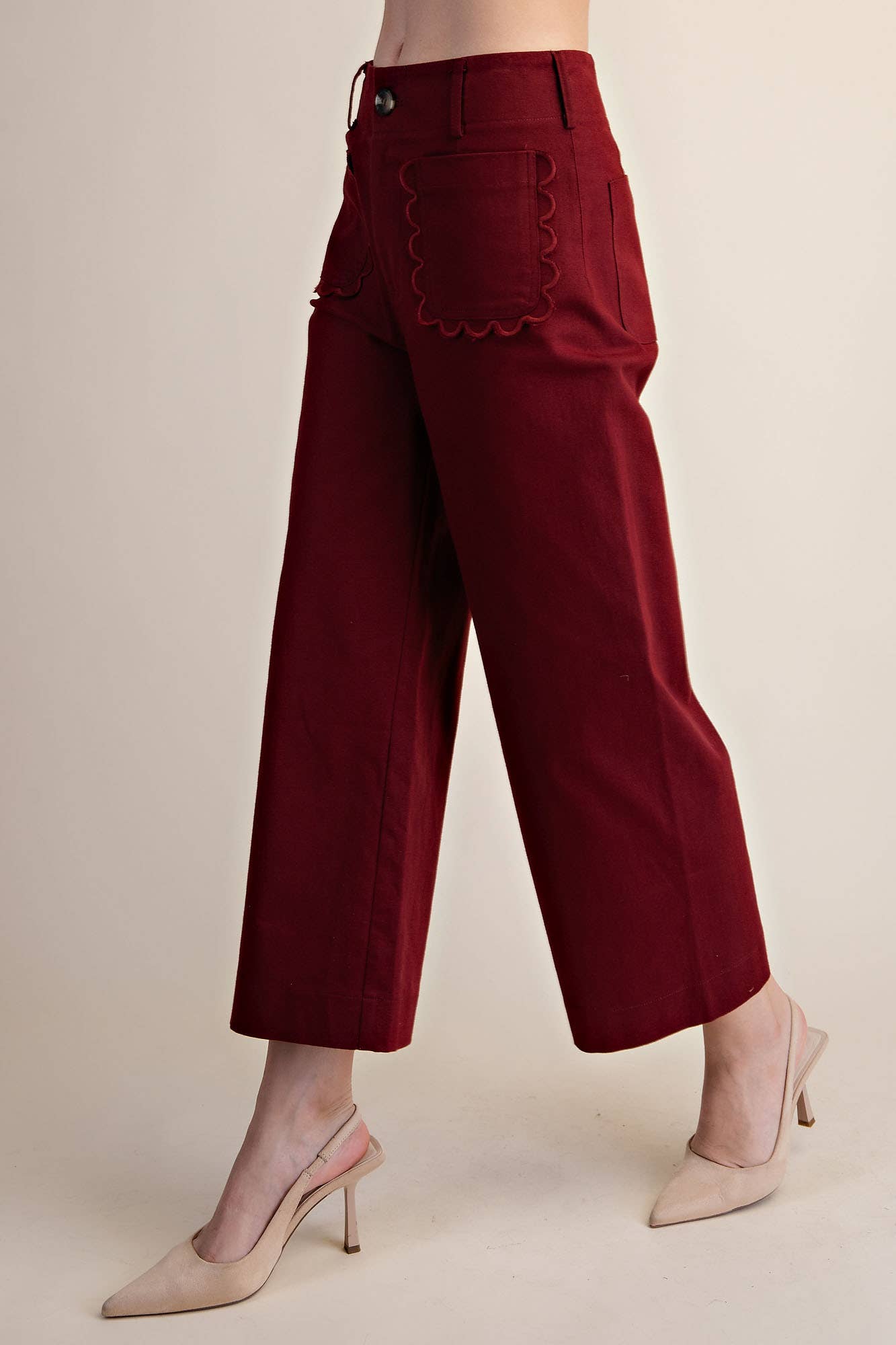 Cropped Wide-Leg Scallop Pocket Detail Pants