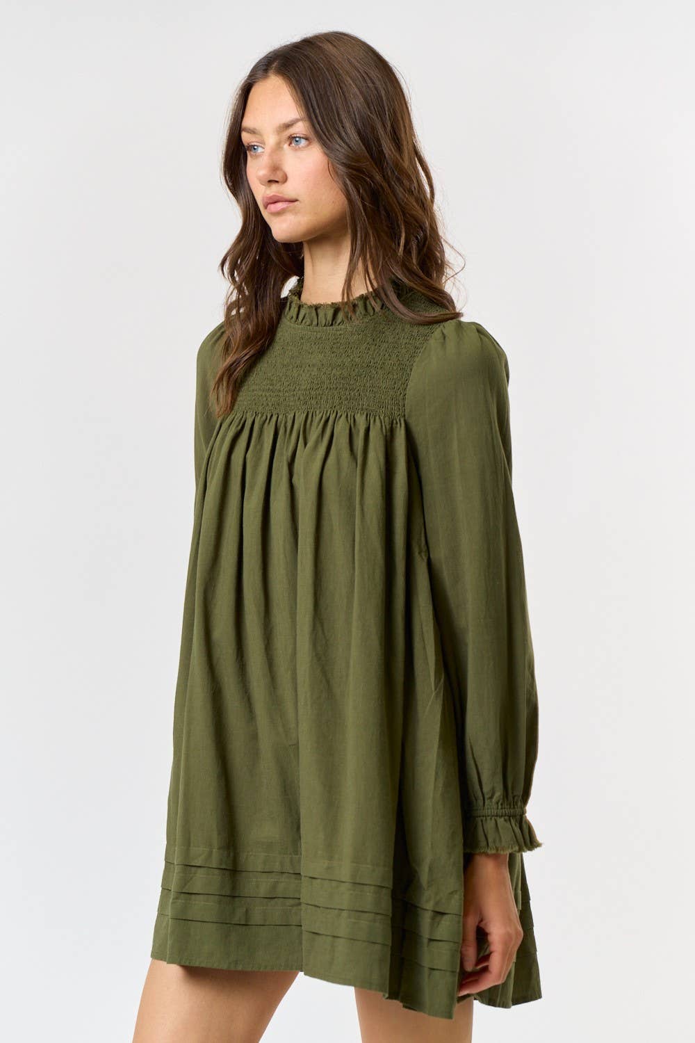 Puff Sleeve Bib Smocked Mini Dress