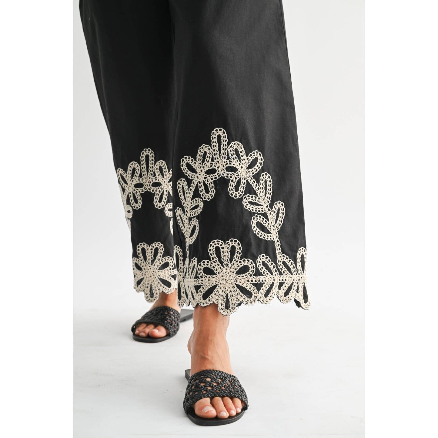 Embroidered Wide Leg Pants