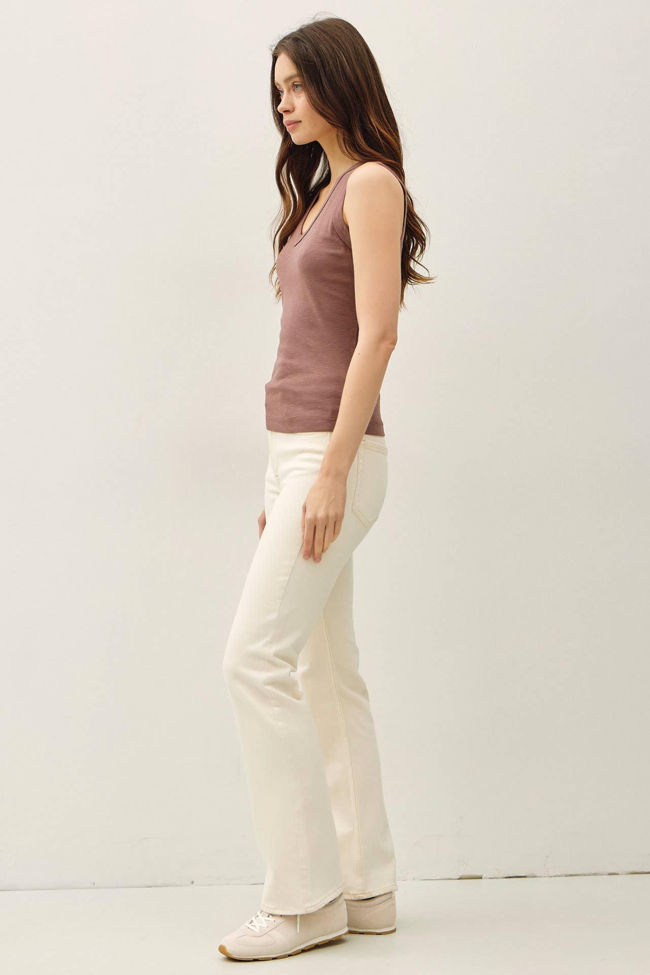 Fitted Slub Cotton V-Neck Tank Top