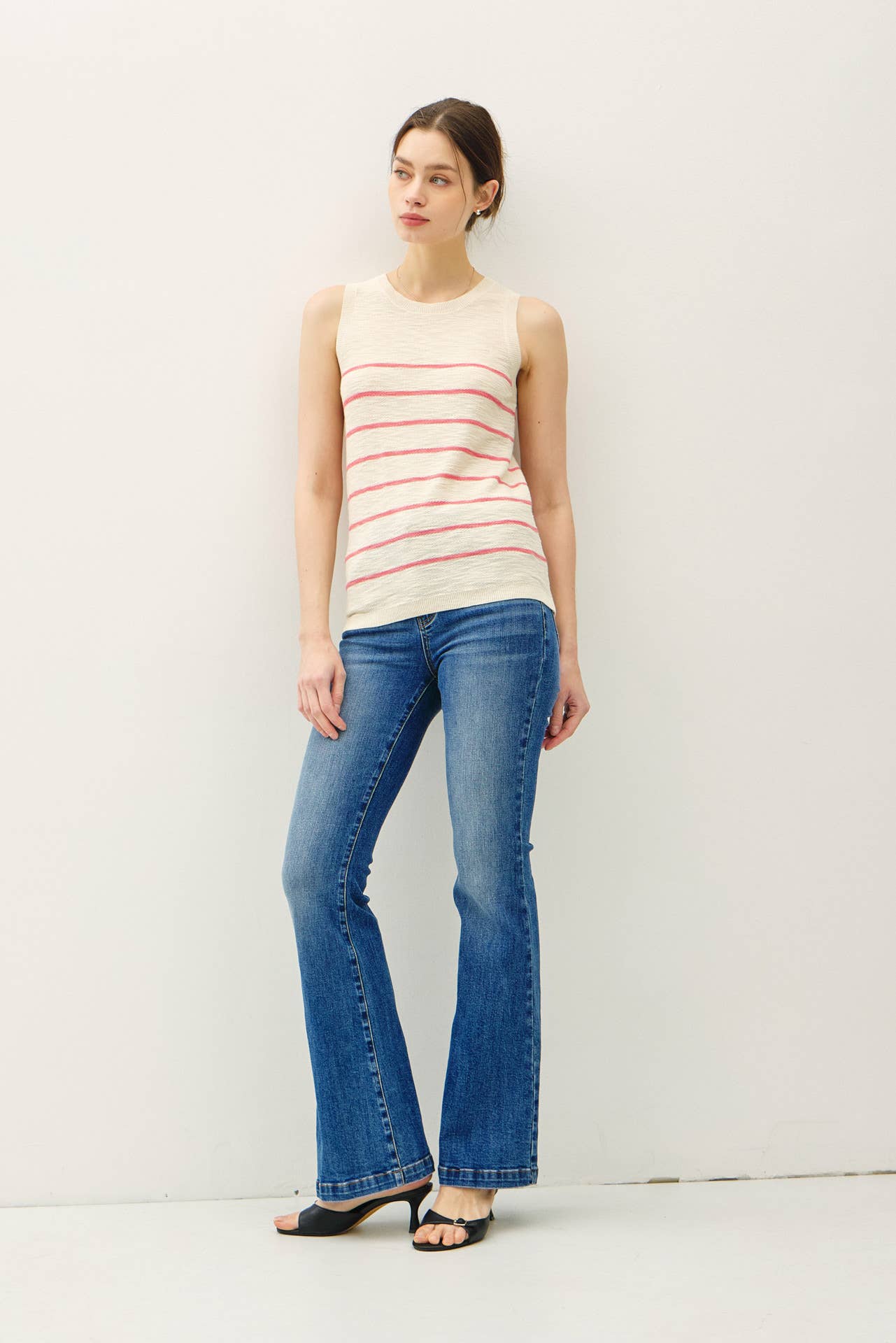 Striped Sleeveless Slub Knit Top