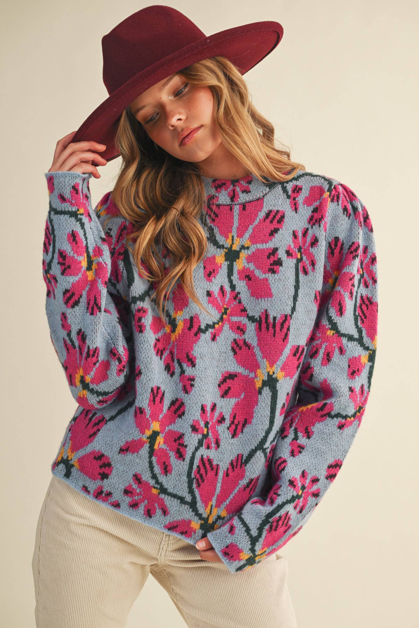 Floral Mock Neck Sweater