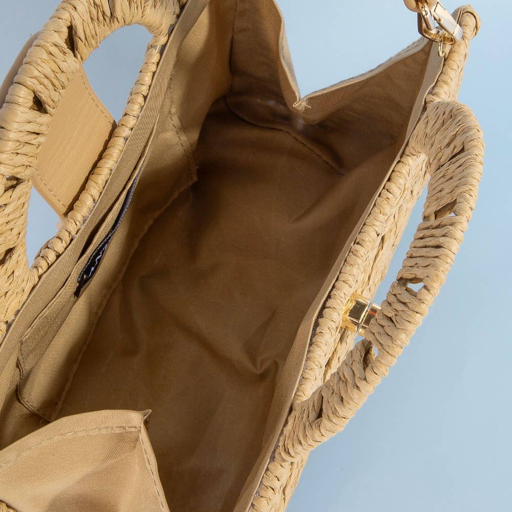 Natural Woven Straw Structure Top Handle Bag