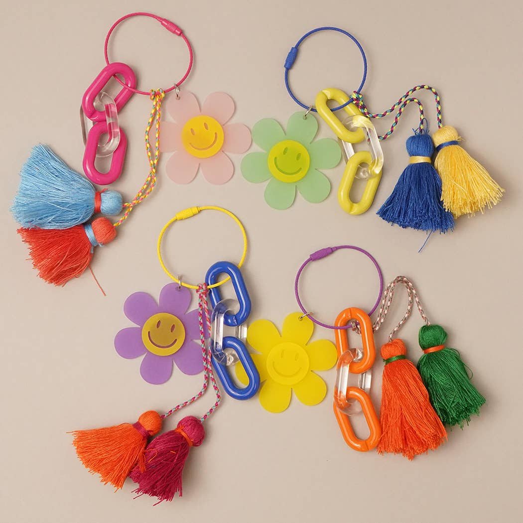 Happy Face Flower Chunky Chain Keyring Bag Charm