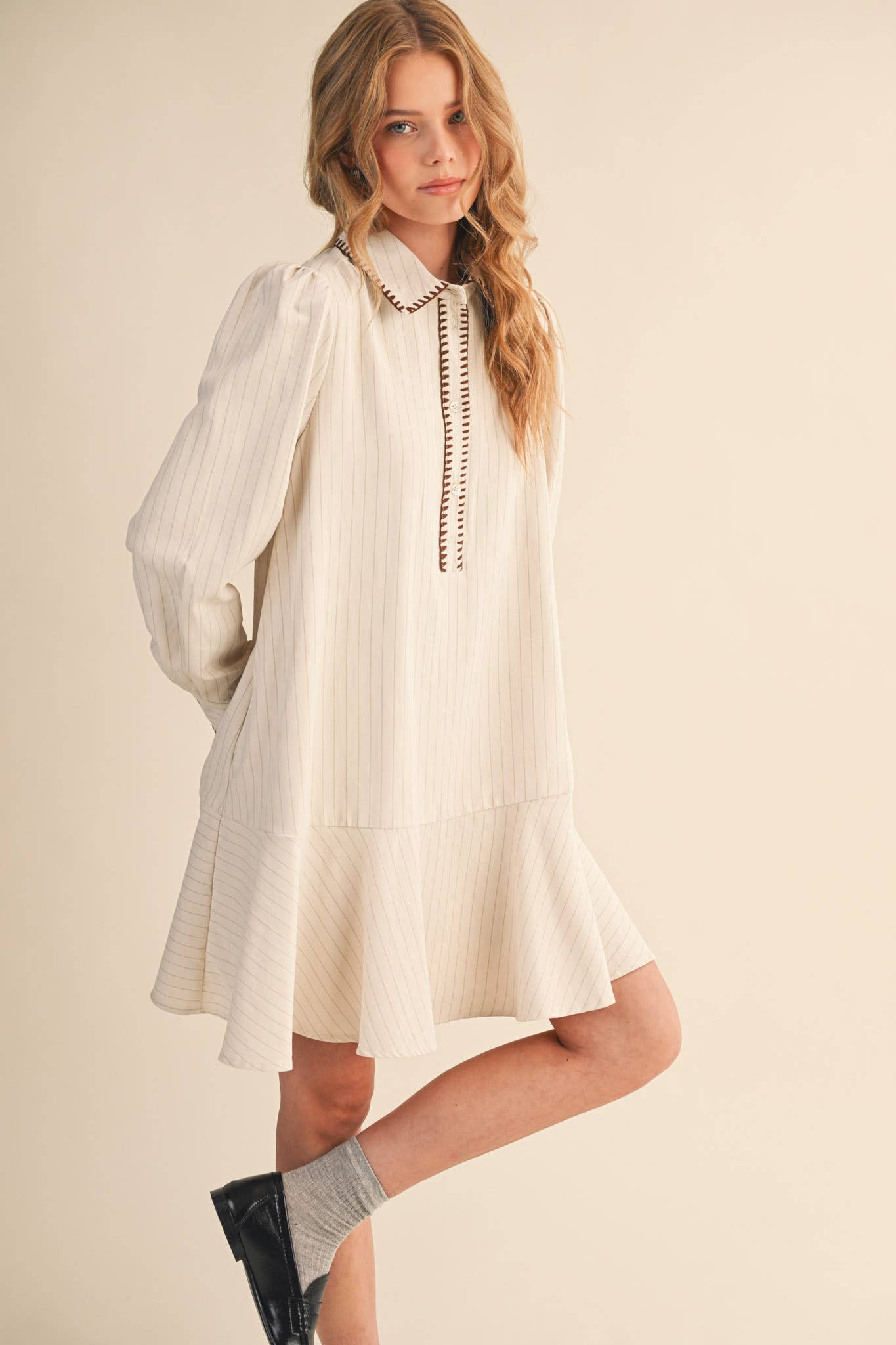 Rental - Contrast Stitch Striped Mini Dress