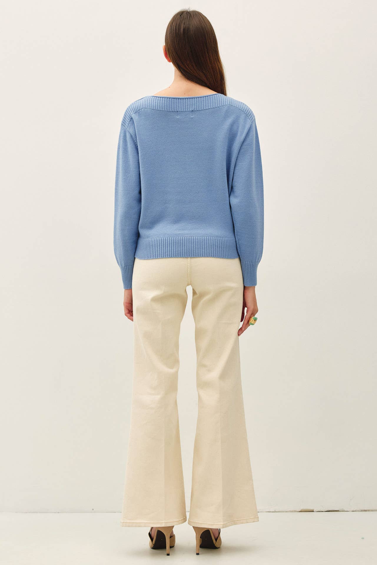 Ribbed Detail Boatneck Sweater