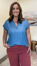 Load image into Gallery viewer, Split Neck Chambray Top
