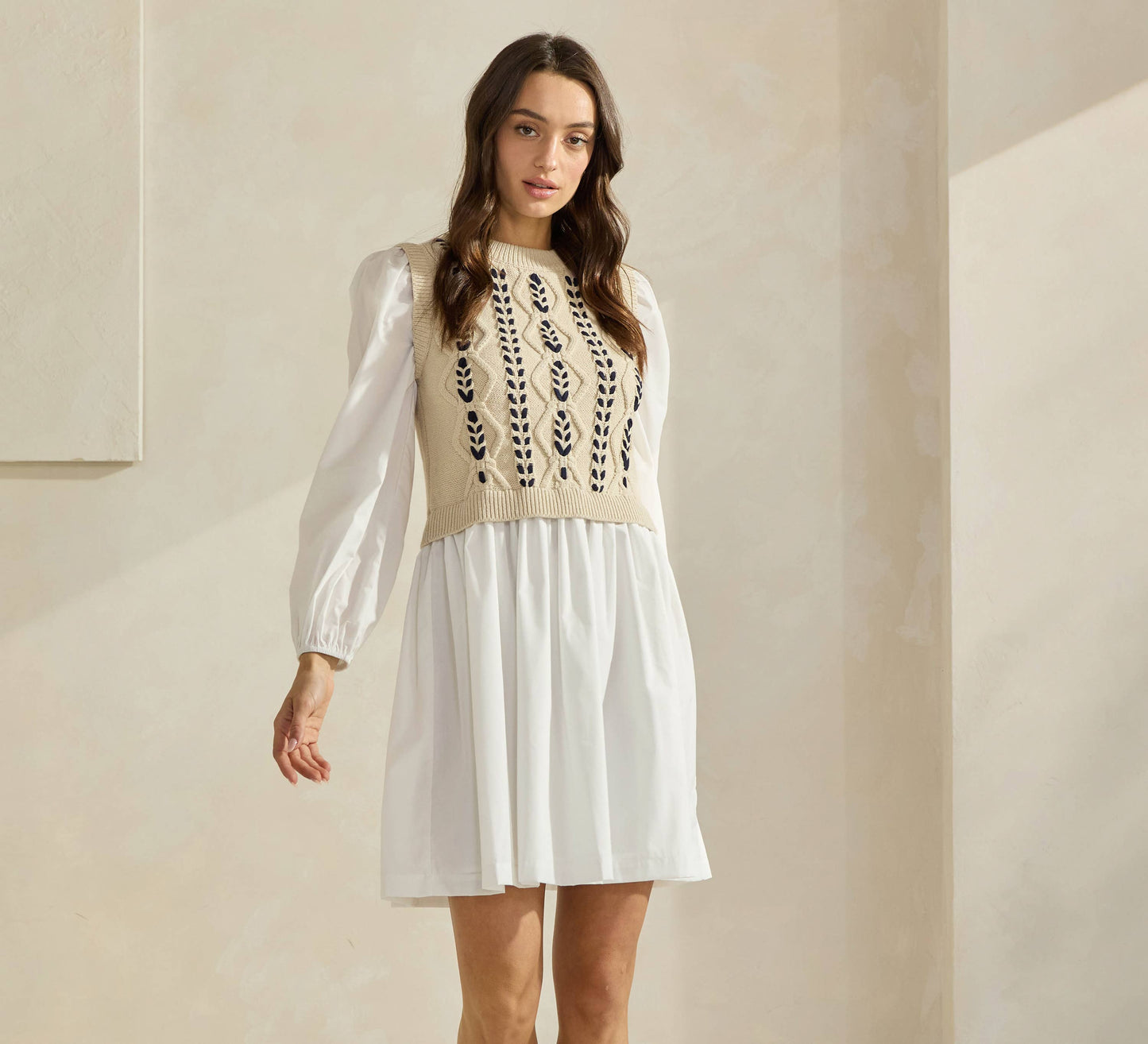 Sweater Poplin Combo Mini Dress