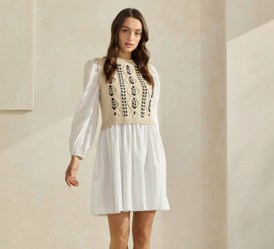 Sweater Poplin Combo Mini Dress