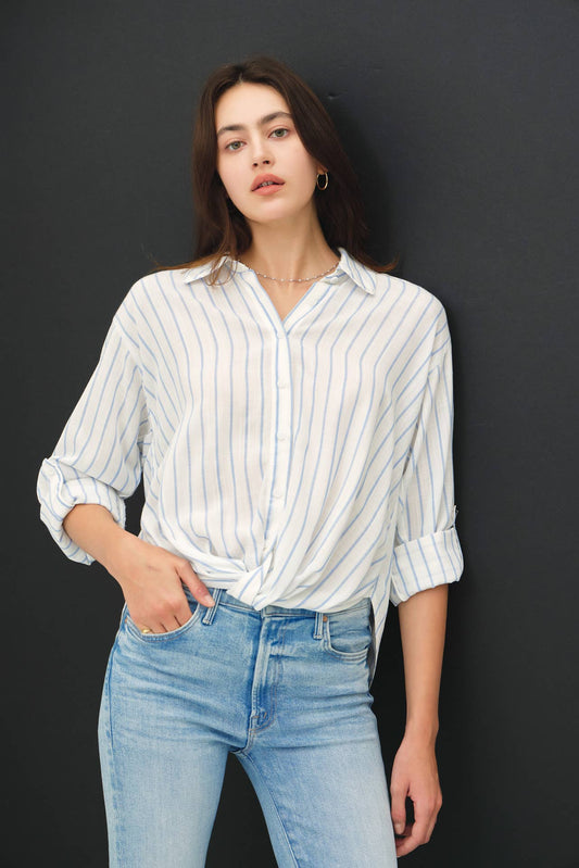 Long Sleeve Button Down Twist Bottom Shirt