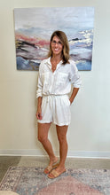 Load image into Gallery viewer, Linen Blend Long Sleeve Collared Shirt Romper
