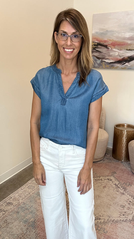 Split Neck Chambray Top