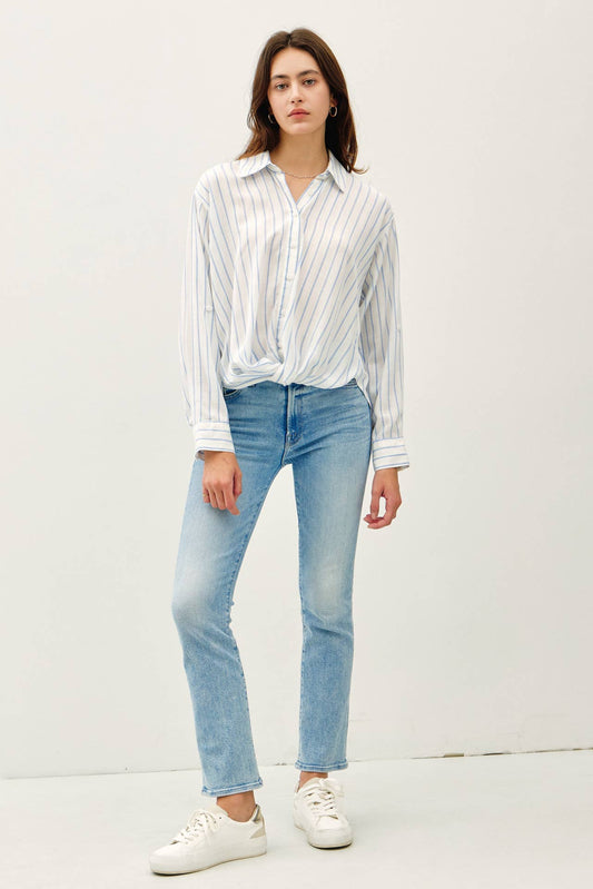 Long Sleeve Button Down Twist Bottom Shirt
